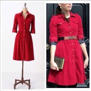 Anthropologie Corduroy Button up Dress
